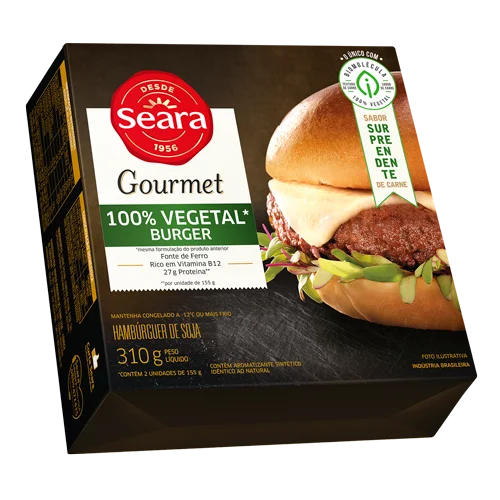 100% Vegetal Burger Gourmet Congelado Embalado em Caixa de Papelão 310g