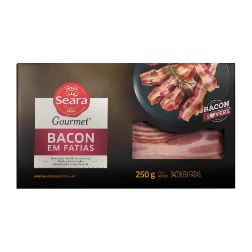 Bacon Fatias Gourmet Congeladas Embalada em Caixa de Papelão250g