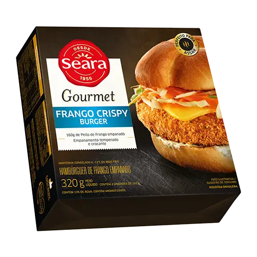 Frango Crispy Burguer Gourmet Congelado Embalado em Caixa de Papelão 320g