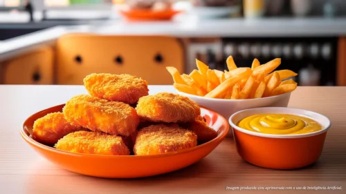 Frango Crispy com molho honey mustard e batatas fritas