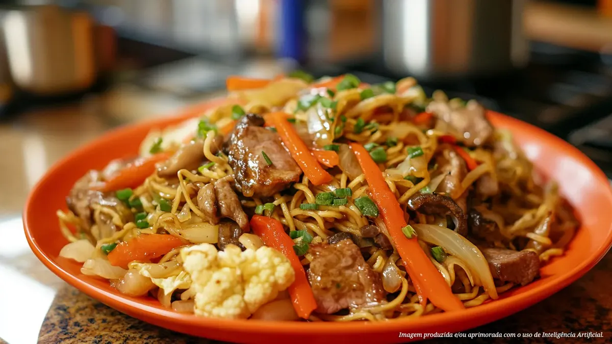 Yakisoba com carne e shimeji