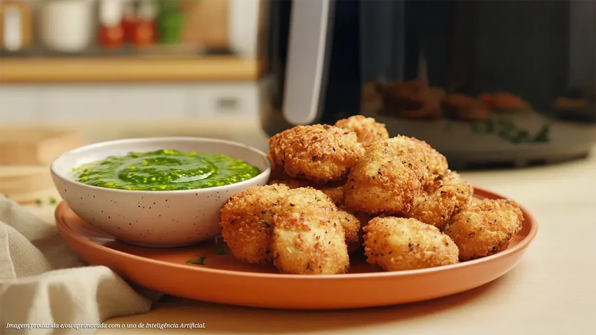 Isca de frango com mix de pimentas e molho jalapeño