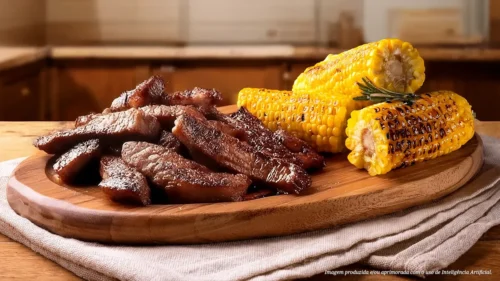 Picanha grelhada com milho verde na espiga