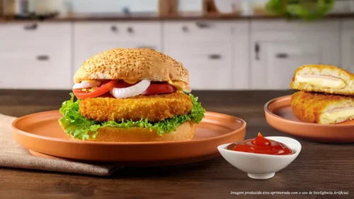 Hambúrguer de frango recheado e folhas verdes