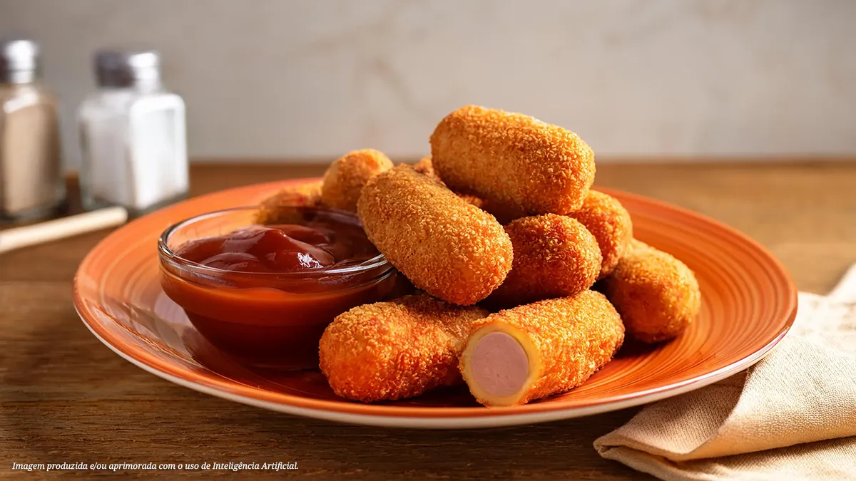 Mini salsicha de frango empanada na airfryer