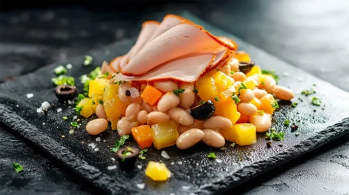 Salada de feijão branco com lombo condimentado