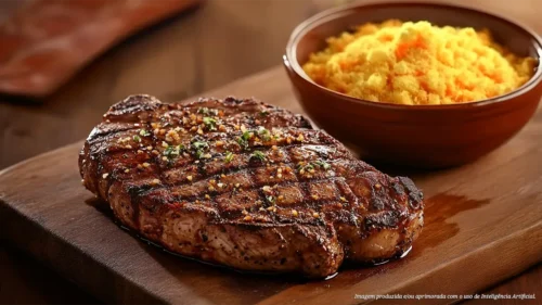 Bife ancho na churrasqueira com crosta aromática de café