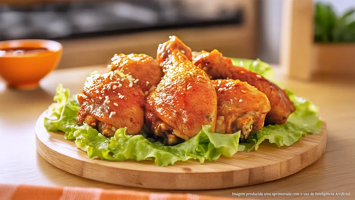 Frango à passarinho com melado de cana e gergelim torrado