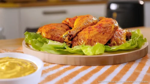 Frango à passarinho na airfryer com molho de mostarda e mel