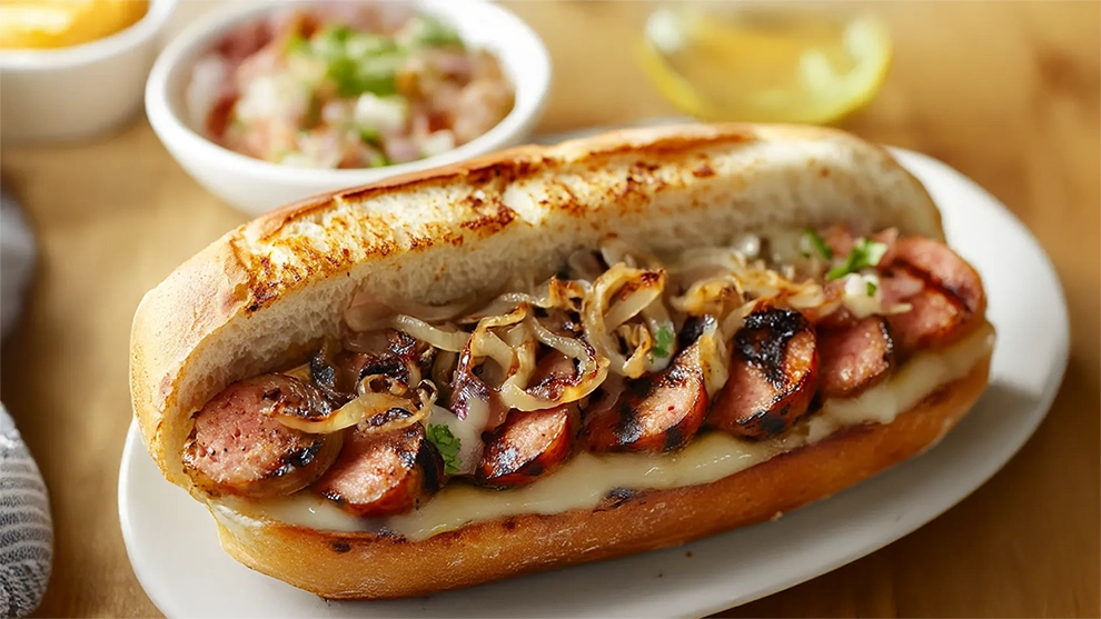 Pão francês crocante recheado com linguiça toscana acebolada. Um lanche rápido e saboroso!