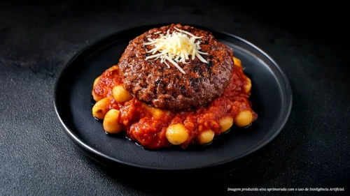 Hambúrguer vegano com nhoque de mandioquinha