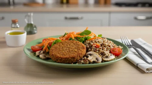 Hambúrguer vegetal com salada de quinoa