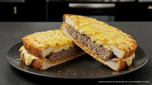 Hambúrguer vegetariano com queijo e molho bechamel
