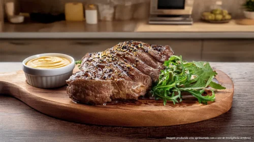 Chuleta bovina na churrasqueira ao molho de mostarda e mel