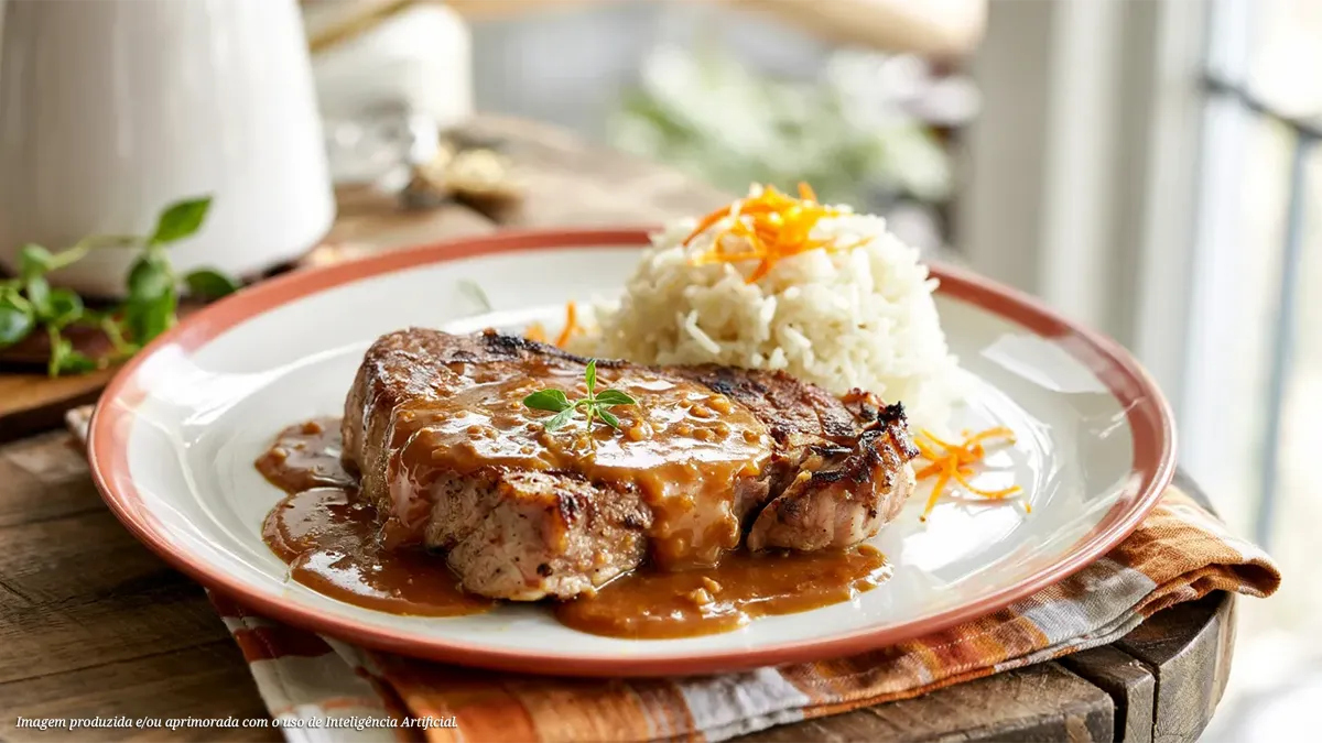 Bisteca suína ao molho de laranja e gengibre