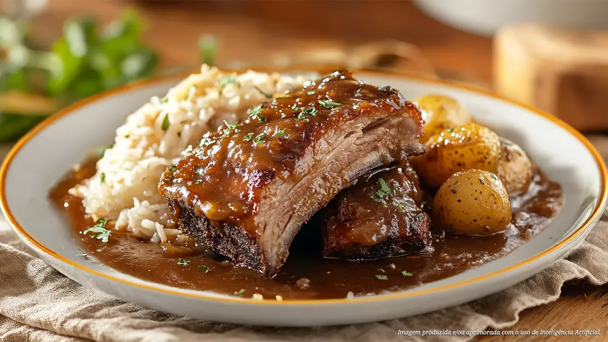 Costela suína temperada na airfryer ao molho de melado de cana