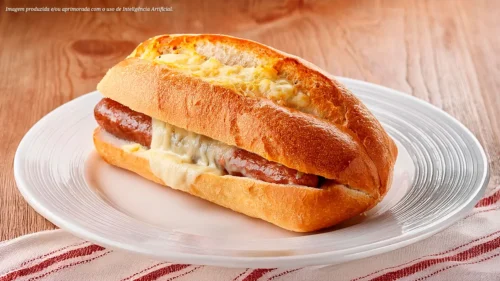 Pão com linguiça fininha e muçarela