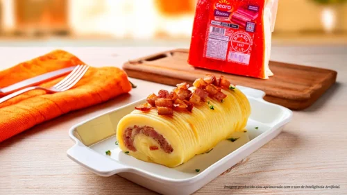 Rocambole de Batata com Bacon