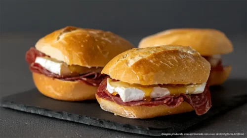 Mini sanduíches de salame com queijo brie e mel
