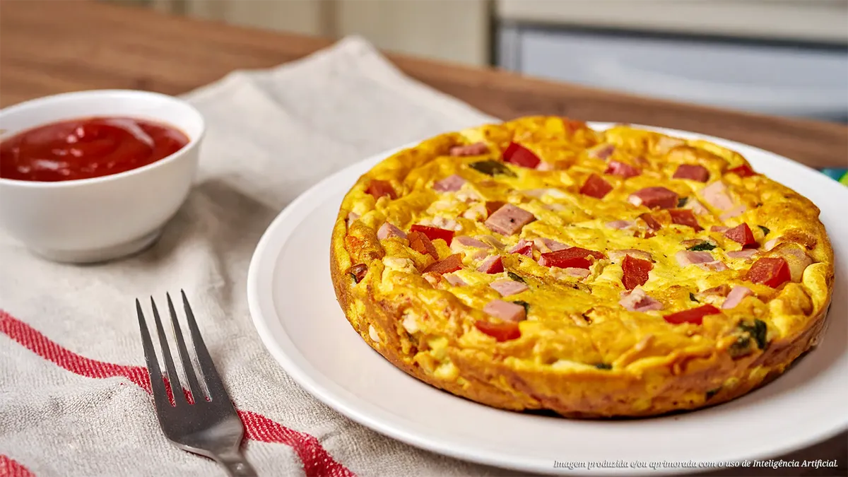 Omelete rústica de peito de frango defumado e tomate