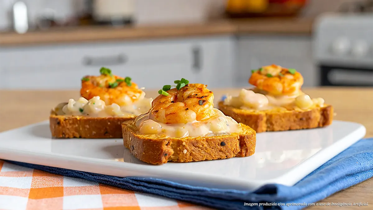 Creme de camarão com torradas