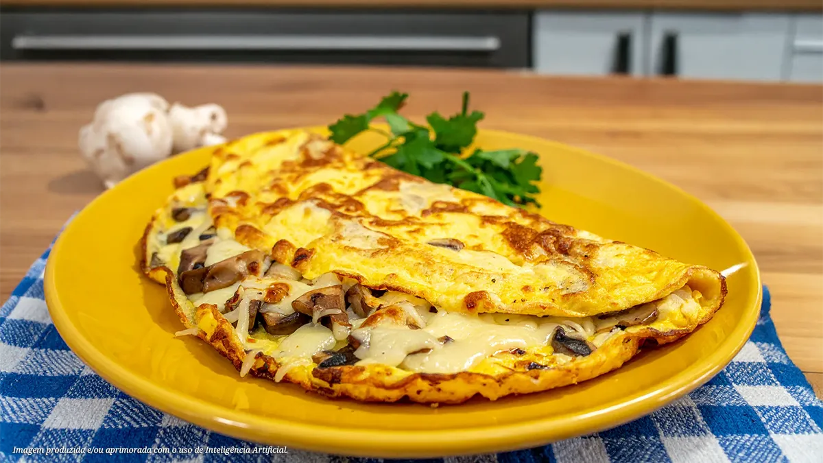 Omelete de cogumelos e queijo gruyère