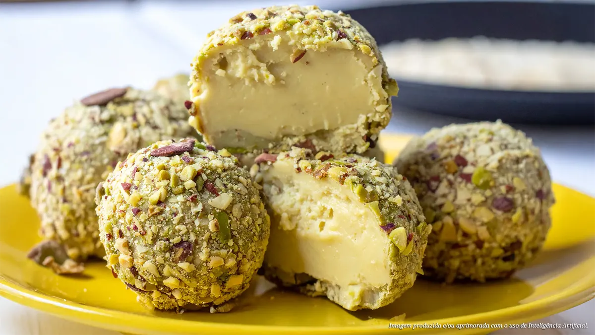 Trufas de chocolate branco com pistache