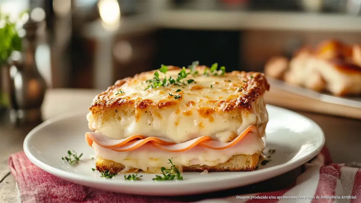 Croque monsieur de peito de frango defumado