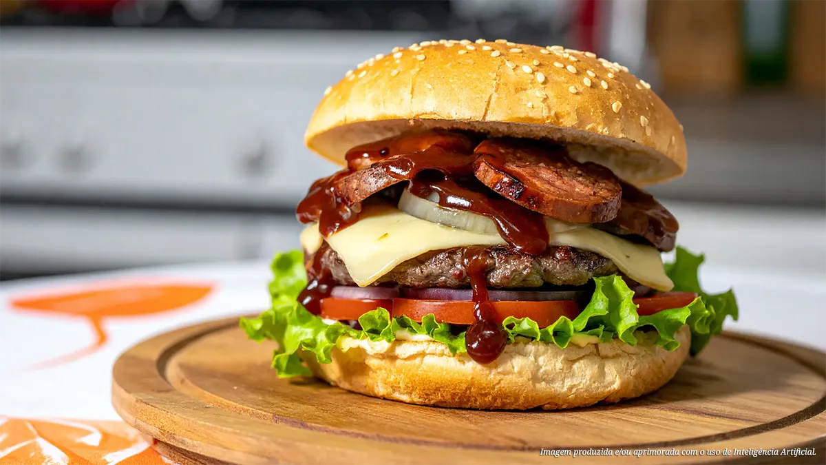 Cheeseburguer com linguiça toscana e salada
