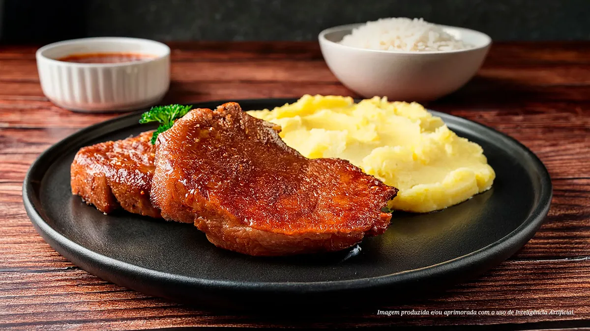 Picanha Suína Glaceada com Purê de Mandioquinha