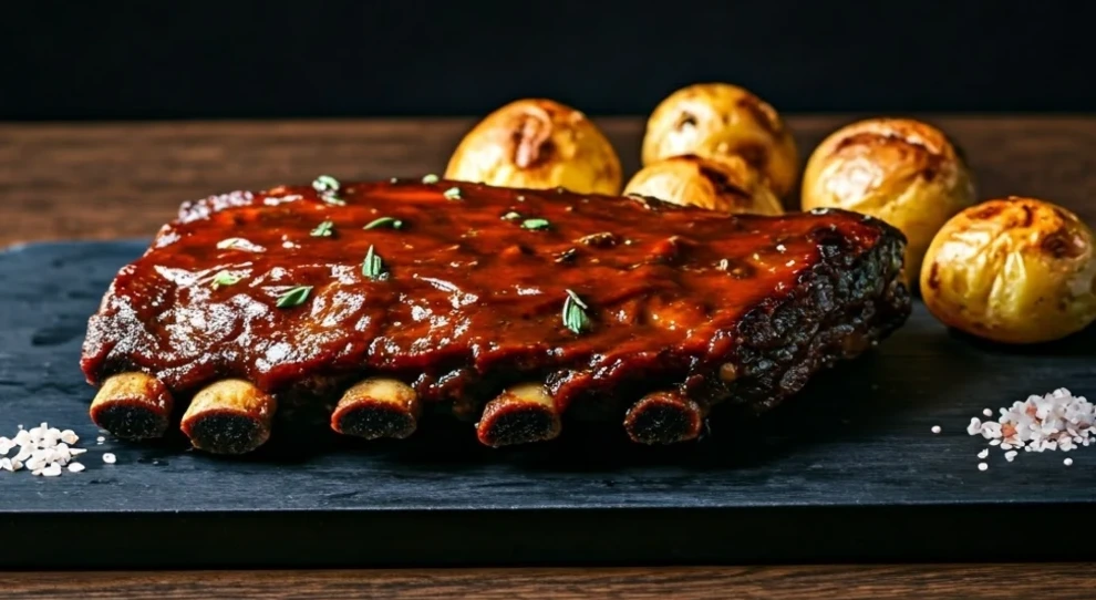 Costela Barbecue com Batatas Rústicas Assadas