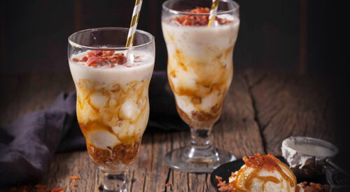 Milkshake de creme com bacon e caramelo