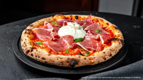 Pizza artesanal de Jamón Serrano e burrata