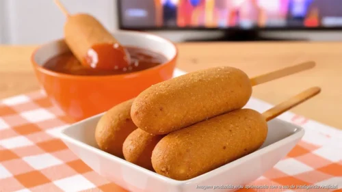 Mini hot dog coreano com molho apimentado