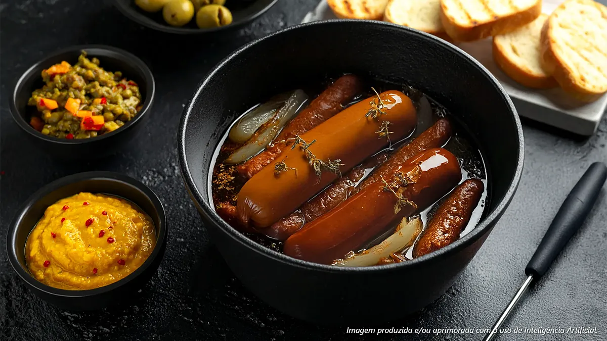Cozido de salsichas alemãs na cerveja preta