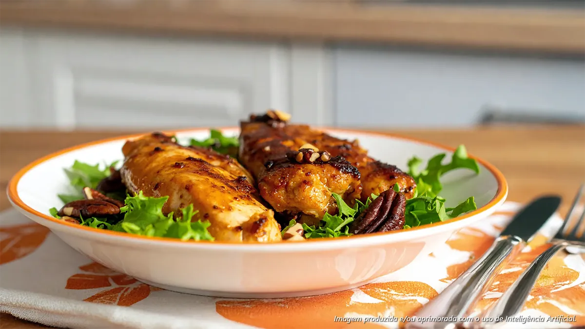Frango Grelhado com Suco de Maçã e Salada Verde